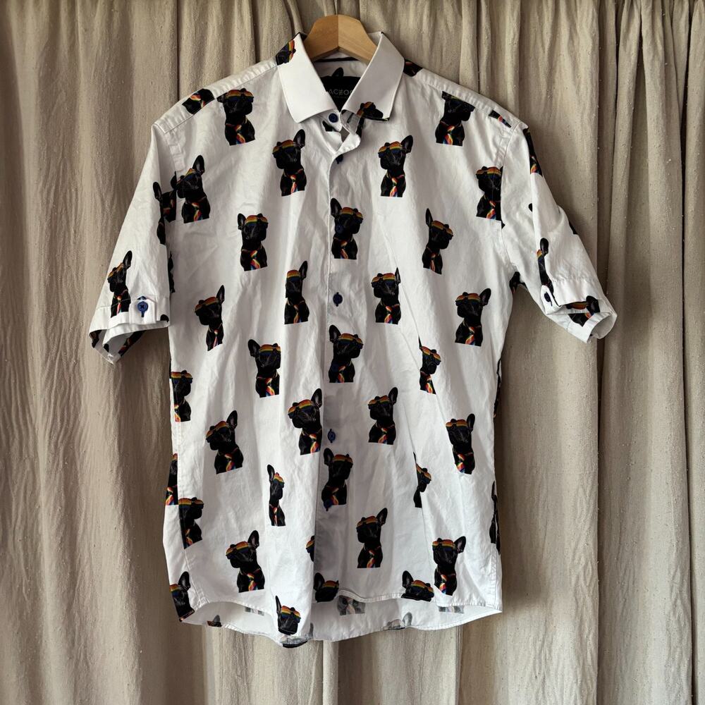 Macεoo Galileo Glasses Dog French Bulldog Rainbow Print Shirt Men's M White